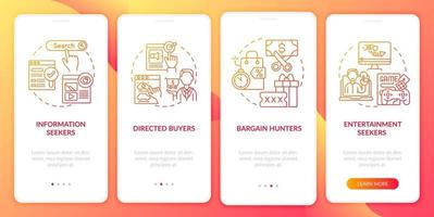 Internet buyer behavior onboarding mobile app page screen with concepts vector