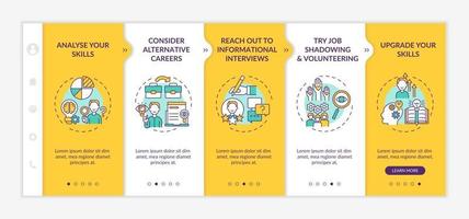 Career change steps onboarding mobile app page screen with concepts vector