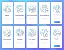 Genetic disease navy onboarding mobile app page screen with concepts vector