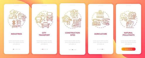 Surrounding air pollution onboarding mobile app page screen with concepts vector