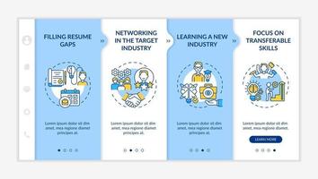 Transition job pros onboarding mobile app page screen with concepts vector