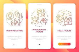 Buying decision factors onboarding mobile app page screen with concepts vector