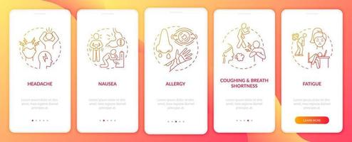 Air pollution illness signs onboarding mobile app page screen with concepts vector