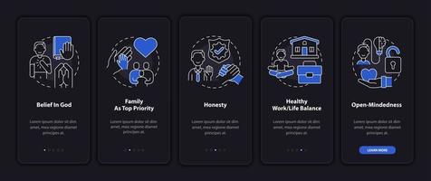 Individual principles onboarding mobile app page screen with concepts vector