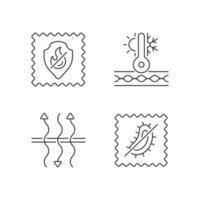 Fabric characteristics linear icons set vector