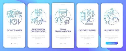 Genetic diseases treatment navy onboarding mobile app page screen with concepts vector