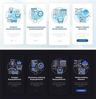Buyer behavior types onboarding mobile app page screen with concepts vector