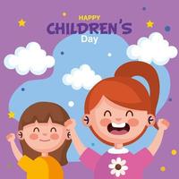 Happy childrens day with girls cartoons vector design