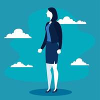 businesswoman and clouds on blue background vector design