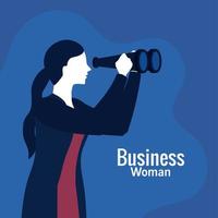 businesswoman with binoculars on blue background vector design