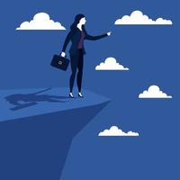 Businesswoman with suitcase on cliff and clouds vector design