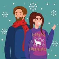 Hombre y mujer con diseño de vector de suéteres de feliz navidad