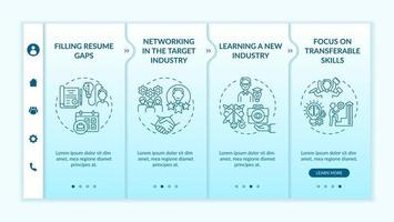Transition job pros onboarding mobile app page screen with concepts vector