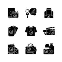 Company branding materials black glyph icons set on white space vector