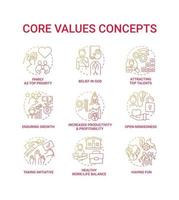 Core values concept icons set vector