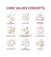 Core values concept icons set vector