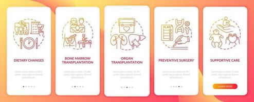 Genetic diseases treatment red onboarding mobile app page screen with concepts vector