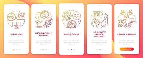 Genetic diseases testing red onboarding mobile app page screen with concepts vector