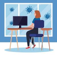 New normal of woman at desk vector design