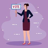 día de las elecciones mujer sosteniendo diseño de vector de banner de voto