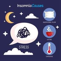 insomnia causes stress bubble and icon set vector design