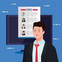 El día de las elecciones vota el papel de los presidentes en la computadora y el hombre diseño vectorial vector