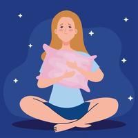 mujer de insomnio con diseño de vector de almohada