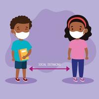 New normal school social distance between girl and boy kid with mask vector design