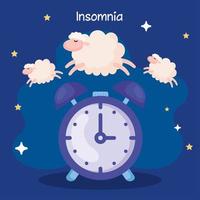 insomnia clock with sheeps and stars vector design