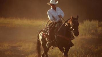 Porträt des Cowboys auf seinem Pferd video