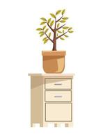 wooden drawer with house plant icon vector