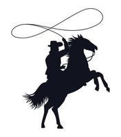 cowboy figure silhouette in horse lassoing character vector