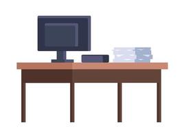 office desk with desktop and documents vector