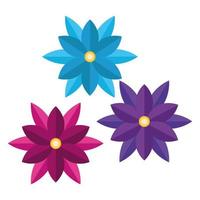 paquete de tres iconos de colores de flores vector