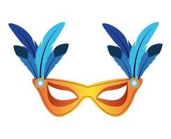 golden mask mardi gras with blue feathers vector