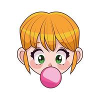 beautiful teenager girl with buble gum anime head character vector