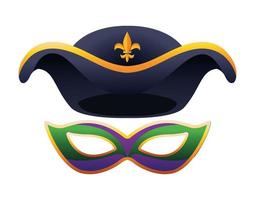 pirate hat and mardi gras mask icon vector