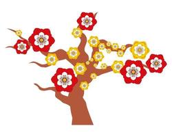 chinese tree with flowers decorative icon vector