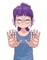 Cute Little Girl con manos detener personaje cómico manga