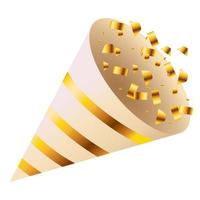 icono de celebración de fiesta de confeti y corneta dorada vector