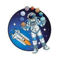 astronaut with rocket and planets in the space vector