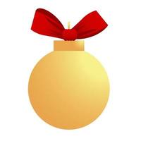 happy merry christmas golden ball with ribbon red icon vector