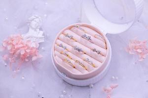 Many diamond ring in beautiful box photo