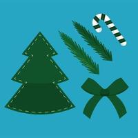 happy merry christmas pine tree and icons vector