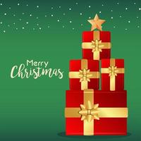 feliz navidad y próspero año nuevo tarjeta de letras con árbol de regalos vector