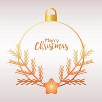 merry christmas and happy new year lettering card with golden ball and firs vector