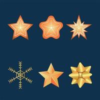 happy merry christmas set of golden stars and snowflake vector