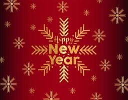 happy new year lettering golden card with snowflakes pattern vector