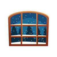 happy merry christmas windows with snowscape view icon vector