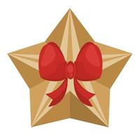 happy merry christmas star gift golden and bow ribbon vector